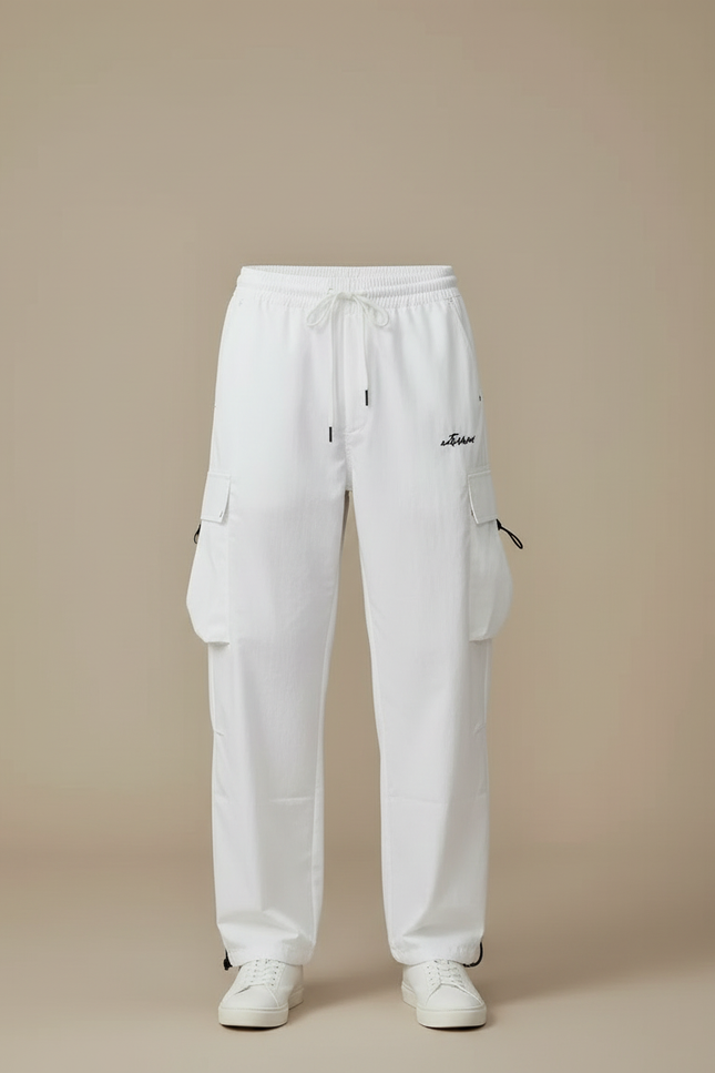 Pantalon Cargo Blanc Ample Cordon Streetwear Homme - Polyester - vue 3