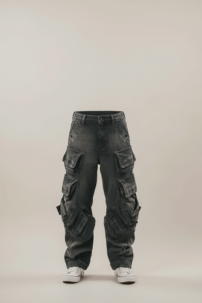 Pantalon Cargo Gris Multipoches Ample Coton - Jean - vue 3