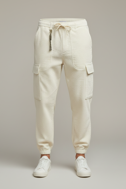 Pantalon Cargo Crème Coton Texturé Décontracté Homme - Beige - vue 3