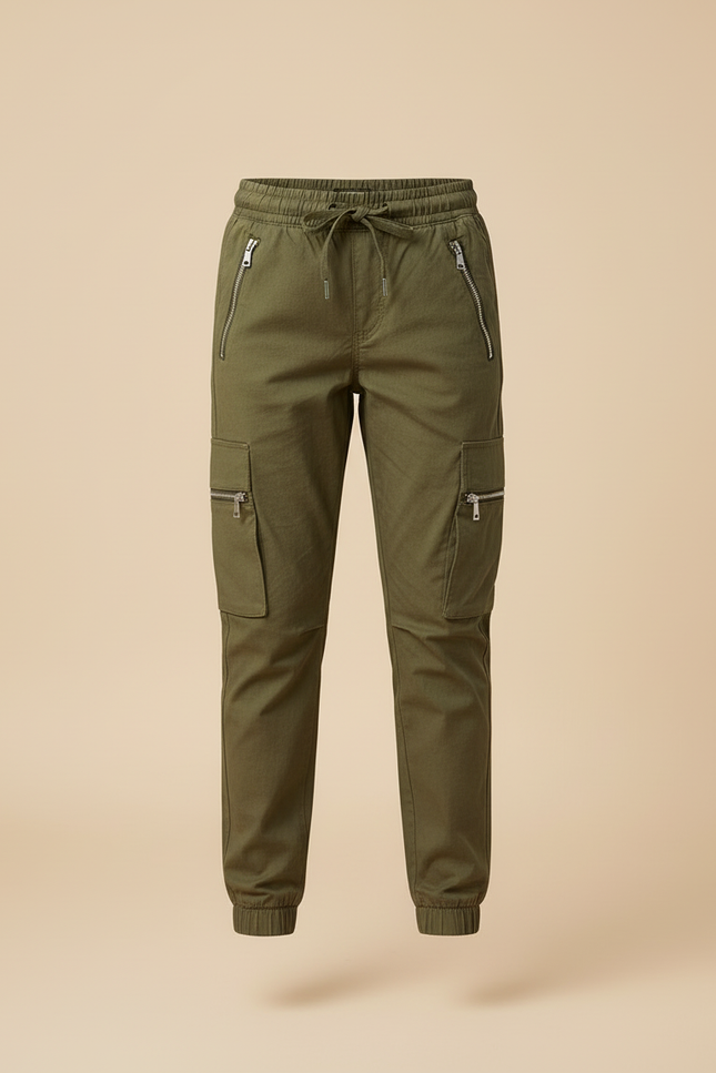 Pantalon Cargo Kaki Ample Coton Zippé Fille - vue 3