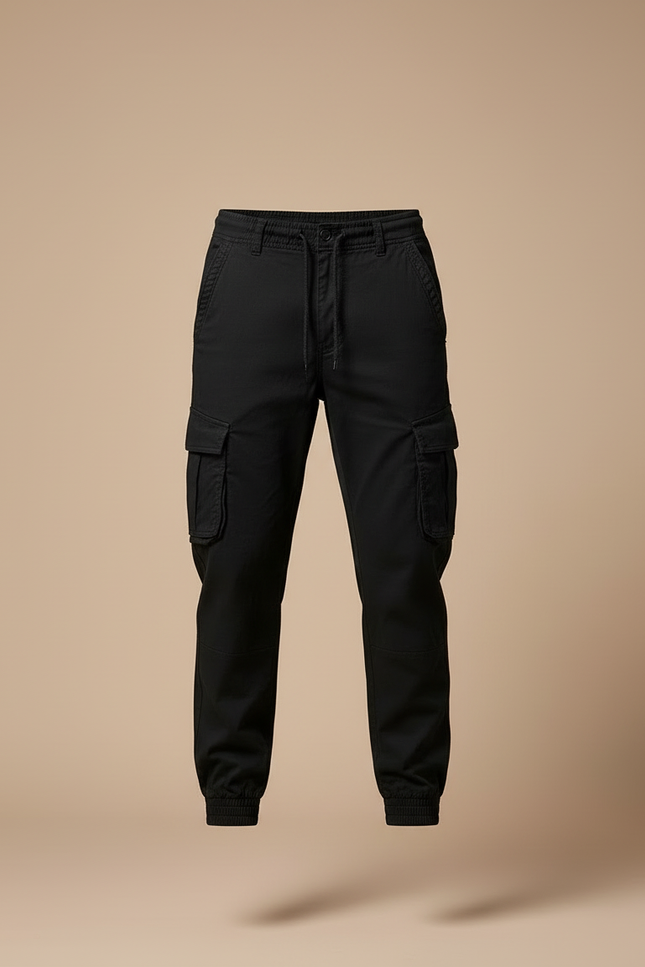Pantalon Cargo Noir Homme Slim Multipoches Coton - vue 3