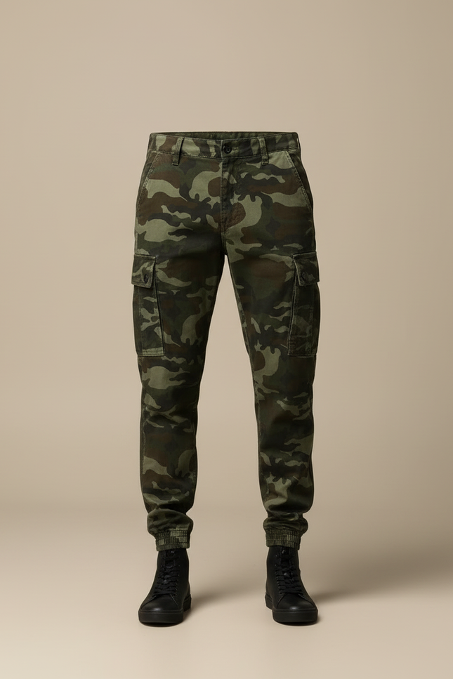 Pantalon Cargo Camouflage Militaire Coton Homme Jogger - Kaki - vue 3