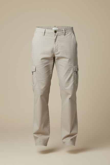 Pantalon Cargo Homme Beige Coton Multipoches Décontracté - Toile - vue 3