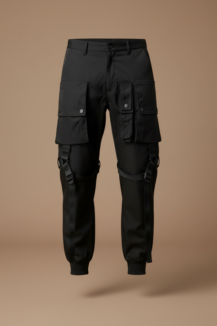 Pantalon Cargo Noir Tactique Multipoches Homme Streetwear - Polyester - vue 3