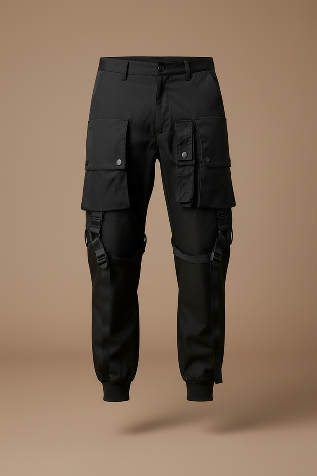 Pantalon Cargo Noir Tactique Multipoches Homme Streetwear - Polyester - vue 3