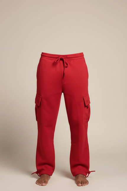 Pantalon Cargo Rouge Ample Molletonné Homme Sport - vue 3