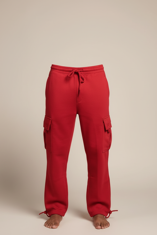 Pantalon Cargo Rouge Ample Molletonné Homme Sport - vue 3