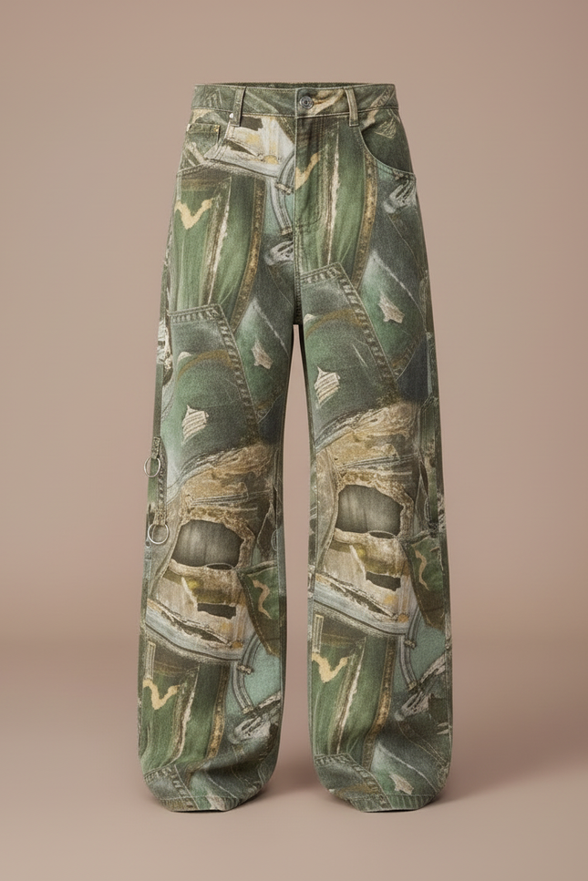 Pantalon Cargo Camouflage Ample Vert Imprimé Fille - Toile - vue 3