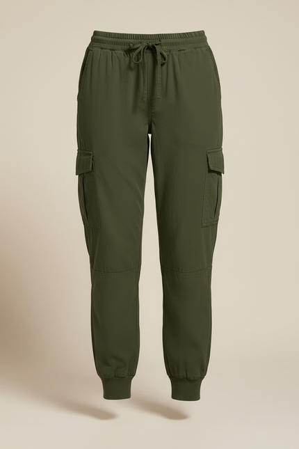 Pantalon Cargo Vert Militaire Fluide Cordon Élastique - Kaki Polyester - vue 3