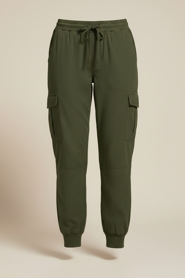 Pantalon Cargo Vert Militaire Fluide Cordon Élastique - Kaki Polyester - vue 3