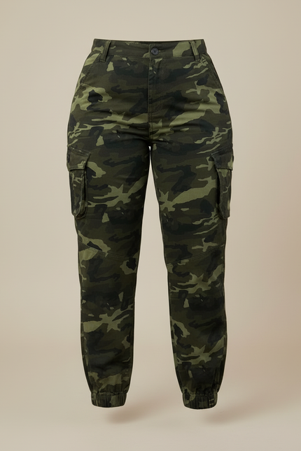 Pantalon Cargo Camouflage Militaire Ajusté Femme - Multicolore Toile - vue 3