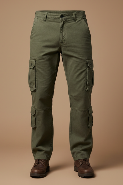 Pantalon Cargo Homme Vert Ample Décontracté Multipoches - Kaki Toile - vue 3