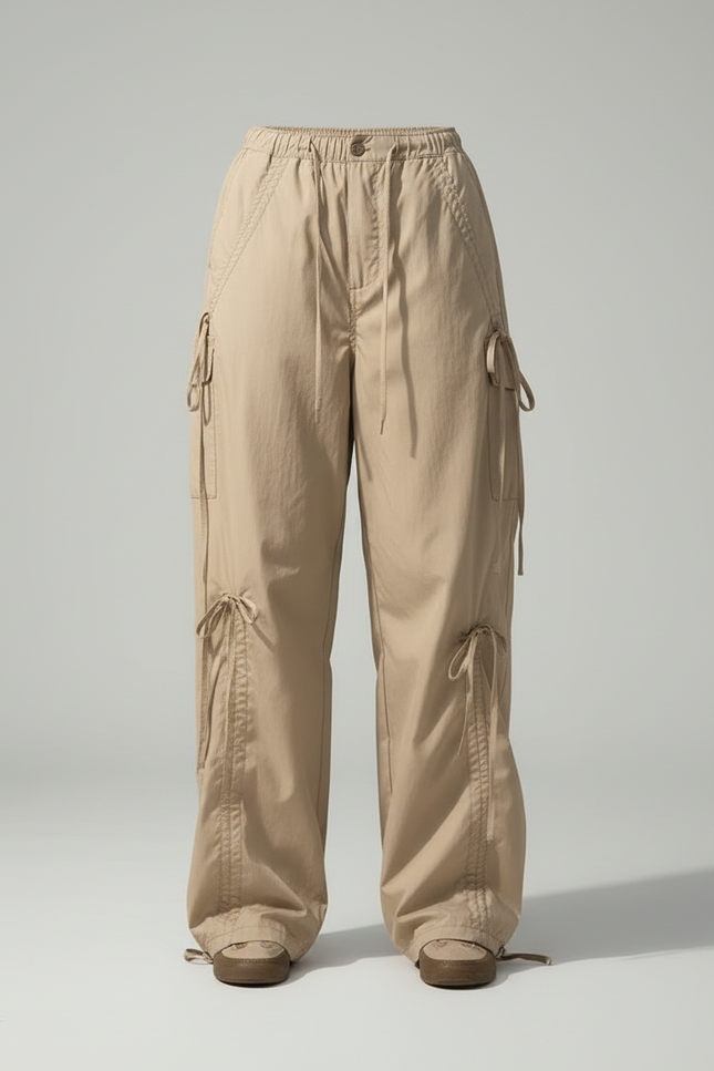 Pantalon Cargo Beige Ample Cordons Streetwear Femme - Toile - vue 3