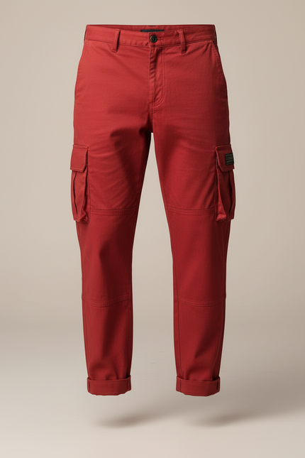 Pantalon Cargo Rouge Coton Multi-Poches Homme Décontracté - vue 3