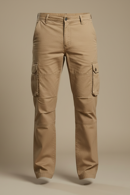 Pantalon Cargo Kaki Droit Coton Multipoches Décontracté - Toile - vue 3
