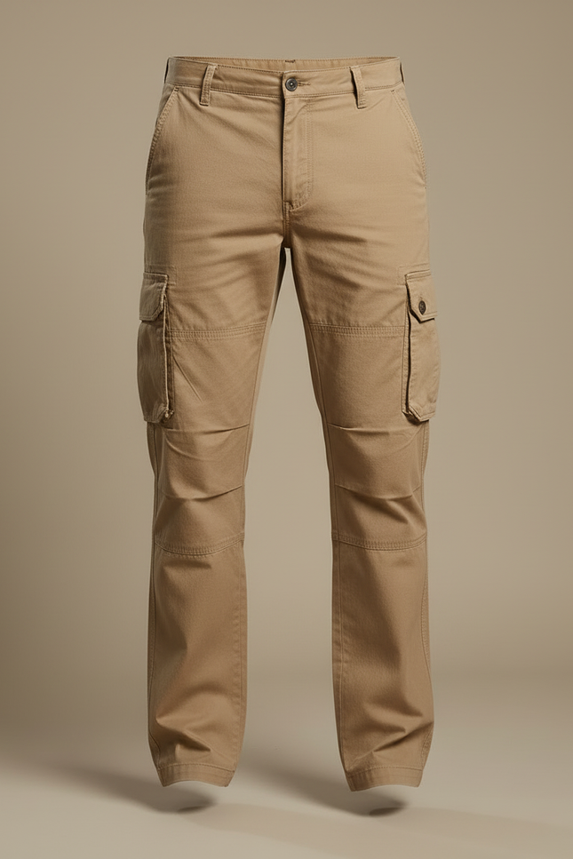 Pantalon Cargo Kaki Droit Coton Multipoches Décontracté - Toile - vue 3