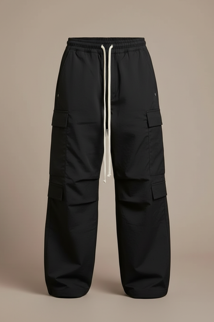 Pantalon Cargo Noir Ample Multi-poches Unisexe - Polyester - vue 3