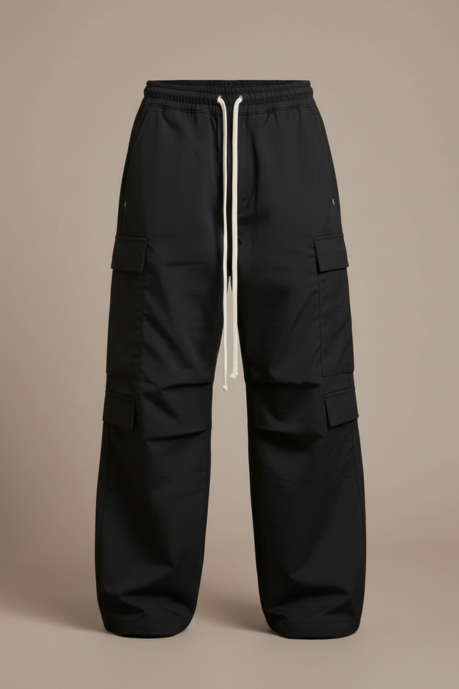 Pantalon Cargo Noir Ample Multi-poches Unisexe - Polyester - vue 3