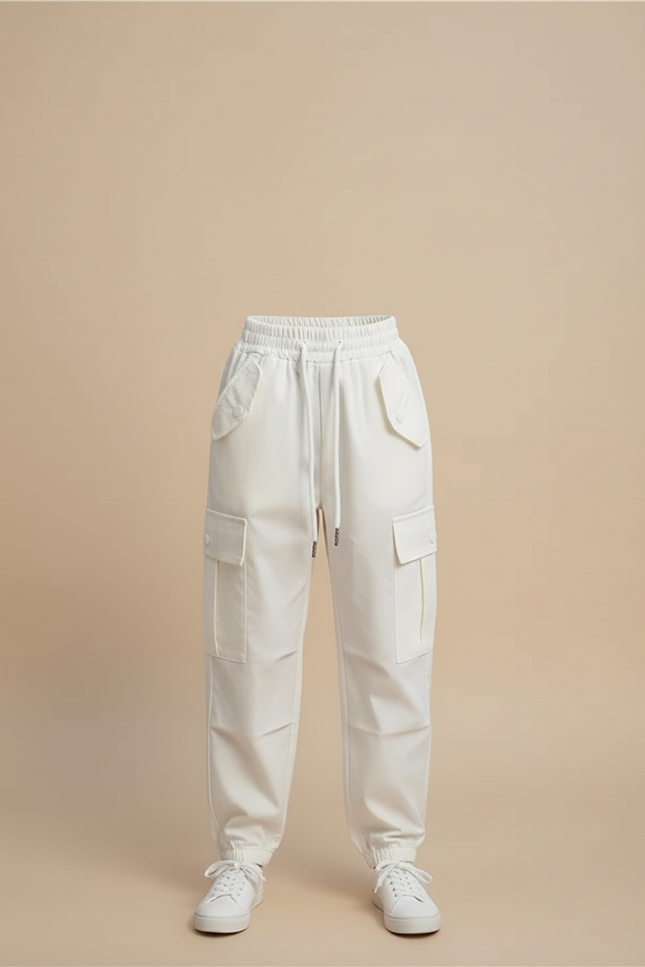Pantalon Cargo Blanc Ample Coton Poches Enfant - Toile - vue 3