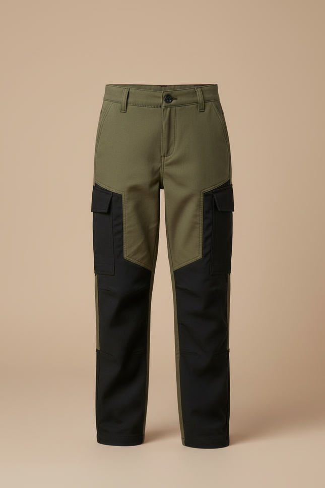Pantalon Cargo Bicolore Vert Militaire Noir Enfant - Kaki Gabardine - vue 3