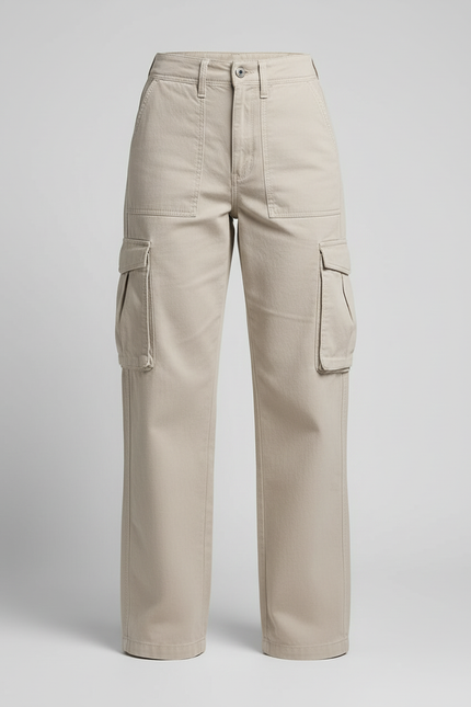 Pantalon Cargo Beige Droit Multipoches Décontracté Femme - Toile - vue 3