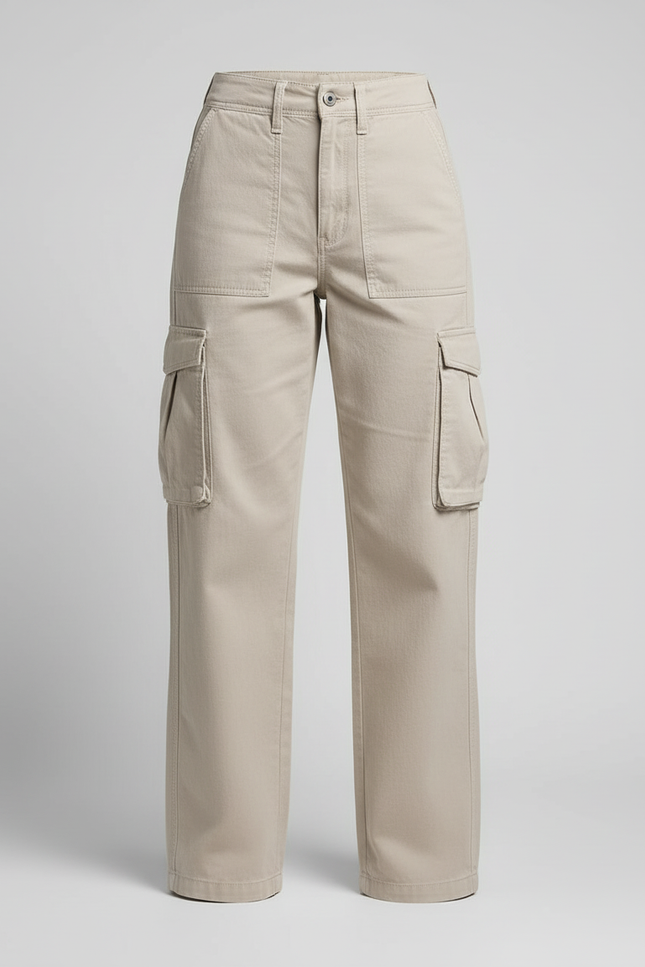 Pantalon Cargo Beige Droit Multipoches Décontracté Femme - Toile - vue 3