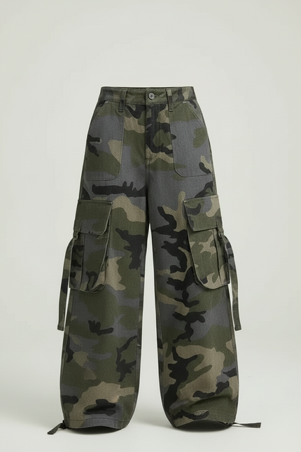 Pantalon Cargo Camouflage Ample Multipoches Enfant Fille - Imprimé Toile - vue 3