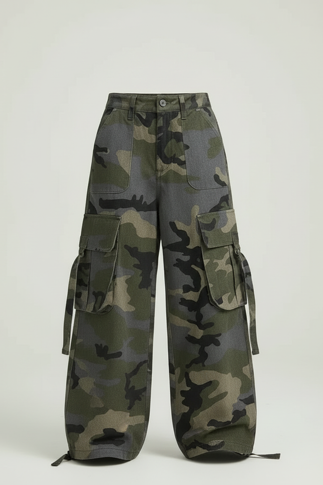 Pantalon Cargo Camouflage Ample Multipoches Enfant Fille - Imprimé Toile - vue 3