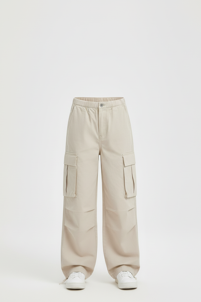 Pantalon Cargo Beige Décontracté Ample Enfant Multipoches - Gabardine - vue 3