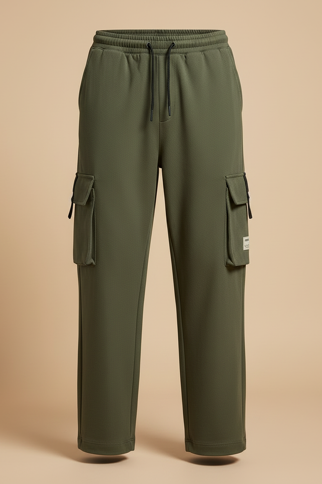 Pantalon Cargo Homme Vert Olive Baggy - Kaki Molleton - vue 3