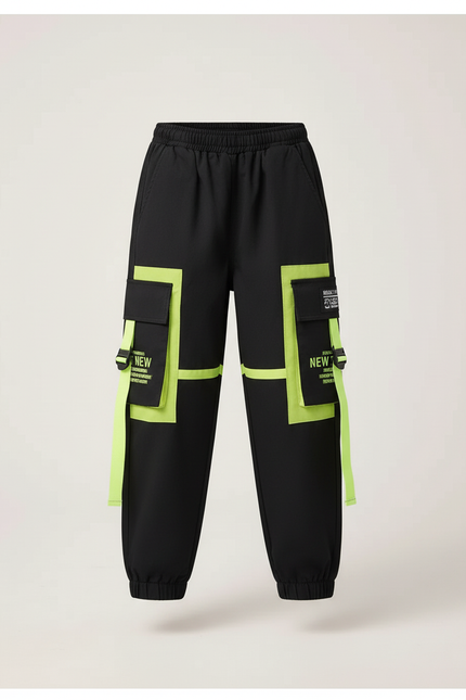 Pantalon Cargo Noir Fluorescent Multipoches Enfant - Polyester - vue 3