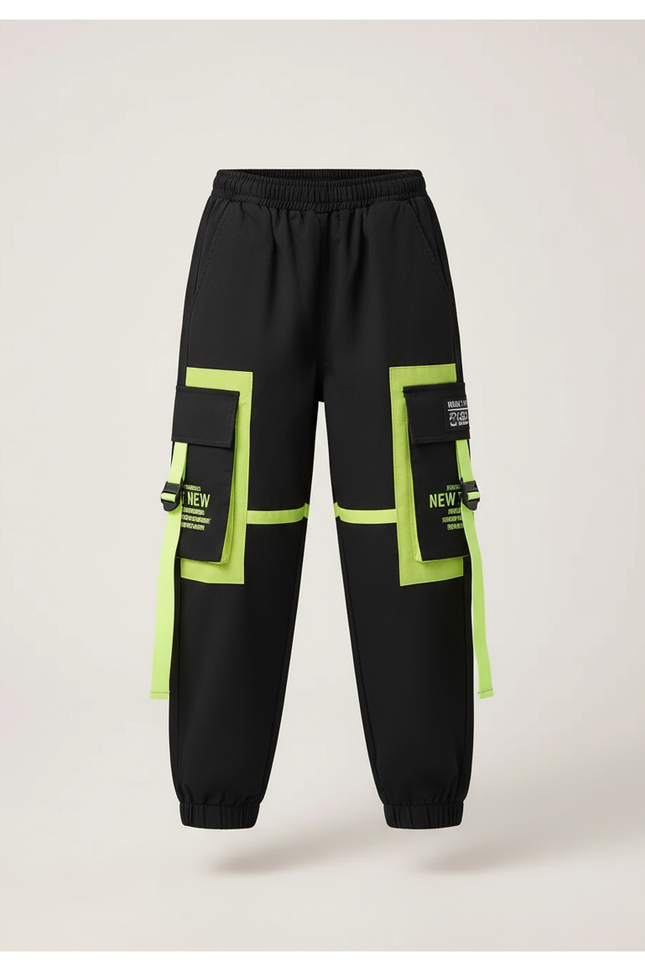 Pantalon Cargo Noir Fluorescent Multipoches Enfant - Polyester - vue 3