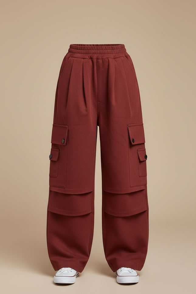 Pantalon Cargo Ample Bordeaux Multipoches Enfant - Molleton - vue 3