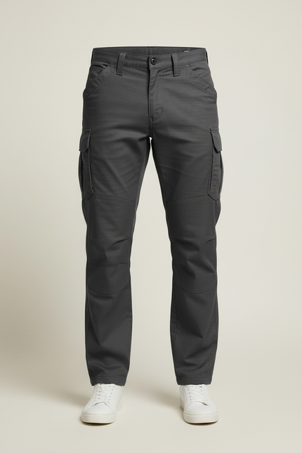 Pantalon Cargo Gris Homme Coupe Droite Décontracté - Toile - vue 3