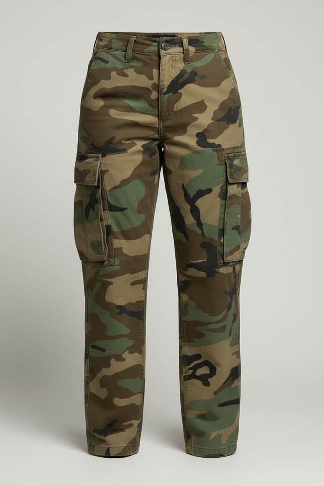 Pantalon Cargo Camouflage Droit Poches Utilitaires Décontracté Femme - Multicolore Toile - vue 3