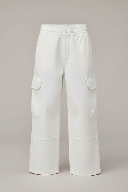 Pantalon Cargo Blanc Ample Décontracté Multipoches Garçon - Jean - vue 3