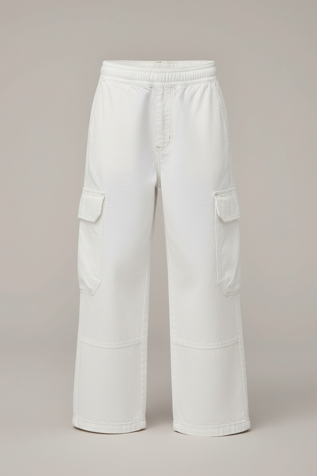 Pantalon Cargo Blanc Ample Décontracté Multipoches Garçon - Jean - vue 3
