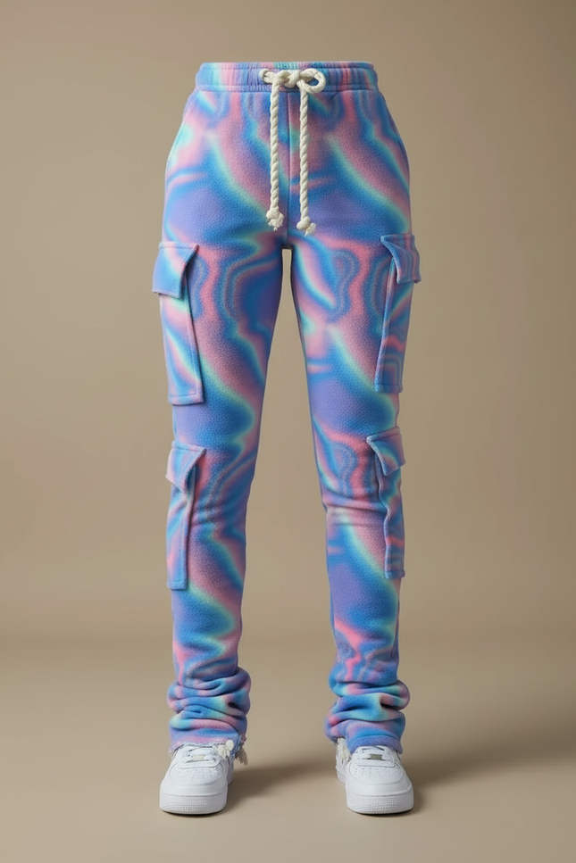 Pantalon Cargo Tie-Dye Fluide Multipoches Cordon Femme - Multicolore Molleton - vue 3