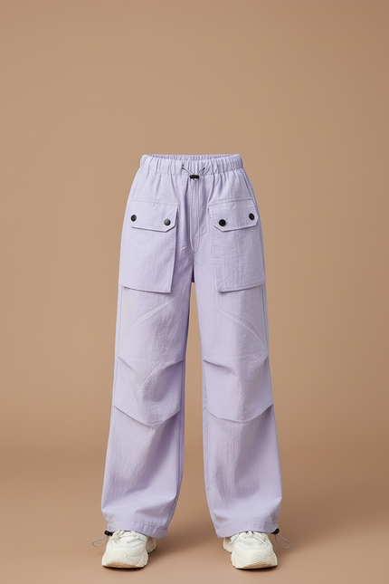 Pantalon Cargo Lilas Ample Multipoches Fille - Violet Polyester - vue 3