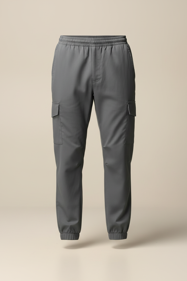 Pantalon Cargo Gris Cordon Multipoches Jogger Homme - Polyester - vue 3