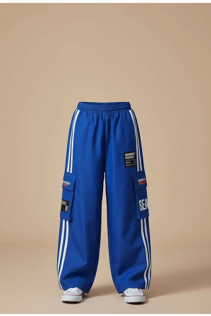 Pantalon Cargo Bleu Ample Rayures Blanches Enfant - Polyester - vue 3