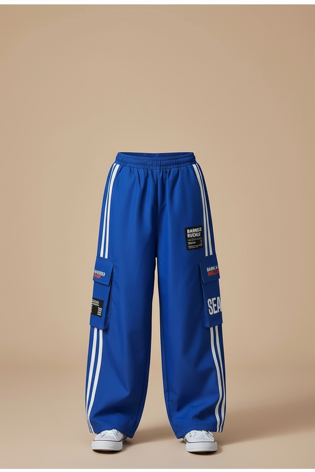 Pantalon Cargo Bleu Ample Rayures Blanches Enfant - Polyester - vue 3