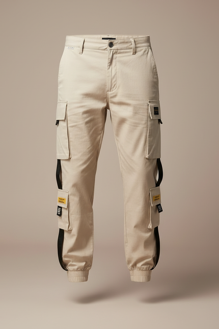 Pantalon Cargo Beige Homme Coton Multi-Poches Jogger - vue 3