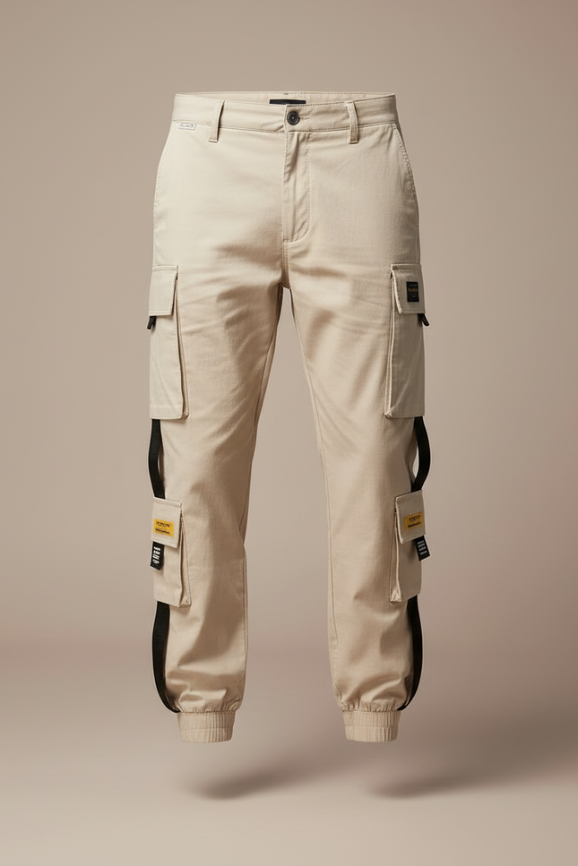 Pantalon Cargo Beige Homme Coton Multi-Poches Jogger - vue 3