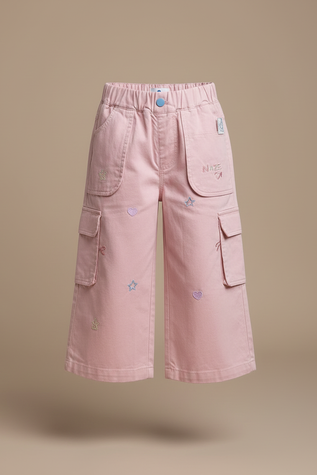 Pantalon Cargo Rose Brodé Ample Fille Enfant - Toile - vue 3