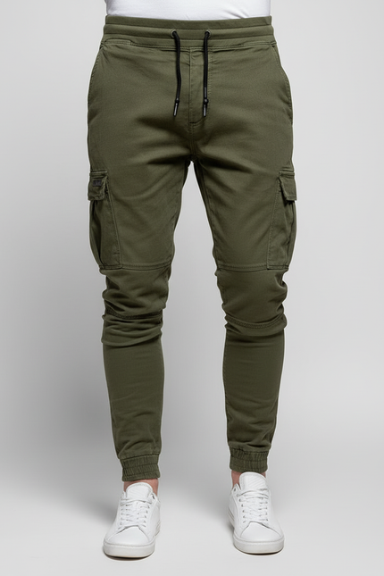 Pantalon Cargo Vert Militaire Jogger Cordon Élastique - Kaki Molleton - vue 3