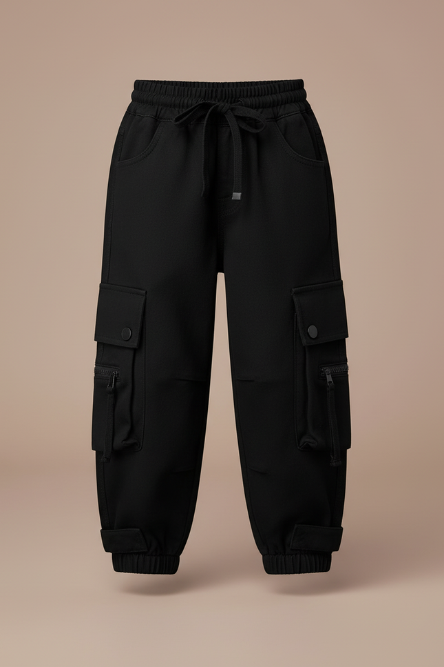 Pantalon Cargo Noir Décontracté Multipoches Enfant Fille - Molleton - vue 3