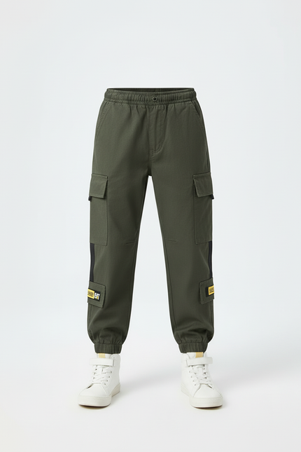 Pantalon Cargo Vert Enfant Coton Sport Jogger - Kaki - vue 3
