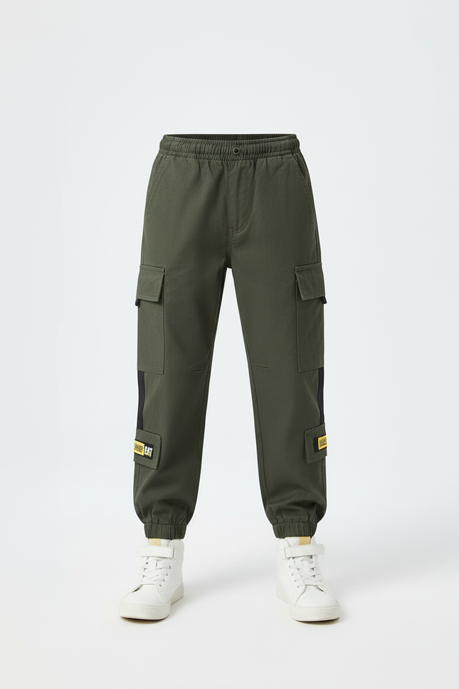 Pantalon Cargo Vert Enfant Coton Sport Jogger - Kaki - vue 3