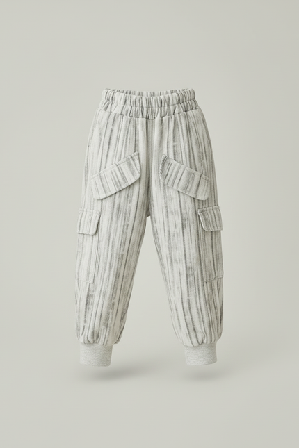 Pantalon Cargo Gris Rayé Ample Molleton Enfant - vue 3